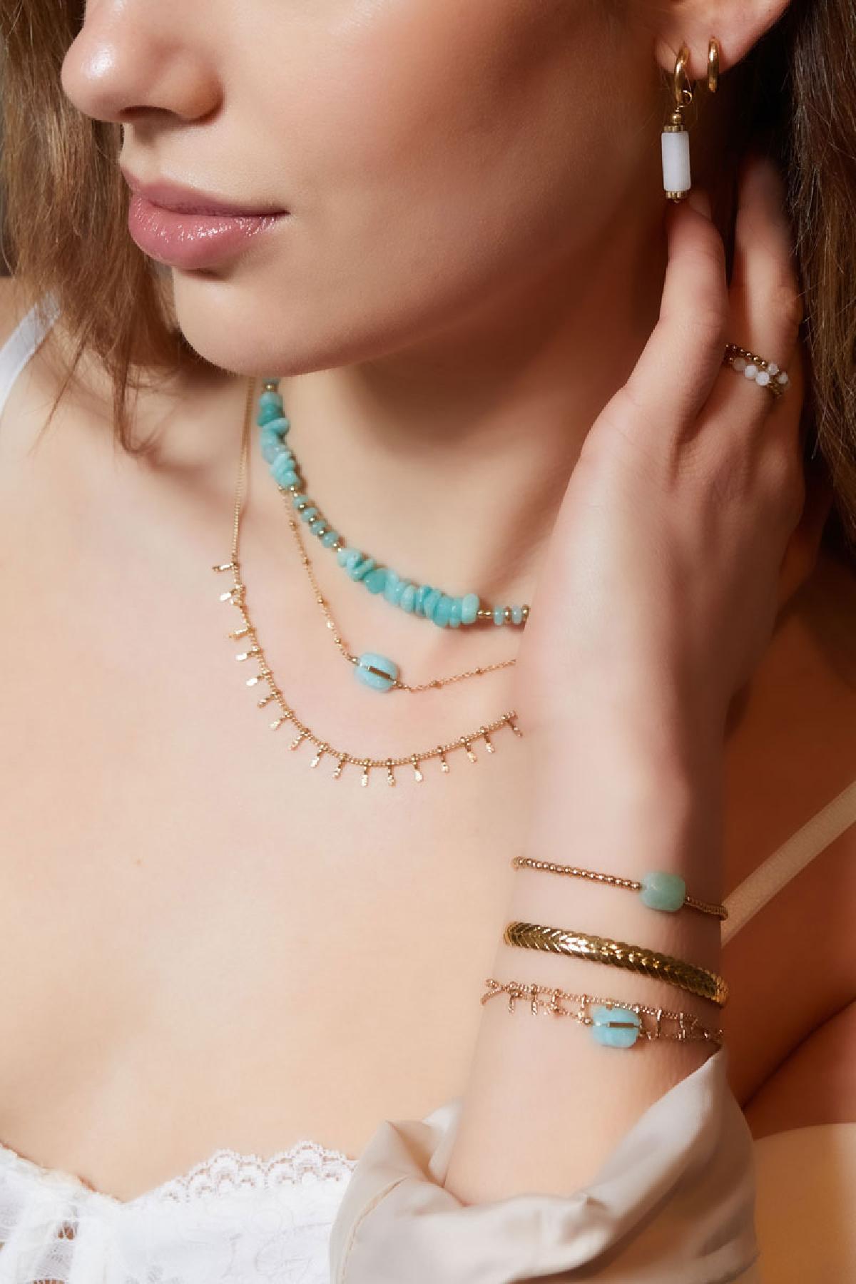 Detaylı kolye - Doğal taş koleksiyonu Turquoise & Gold Stone Resim3